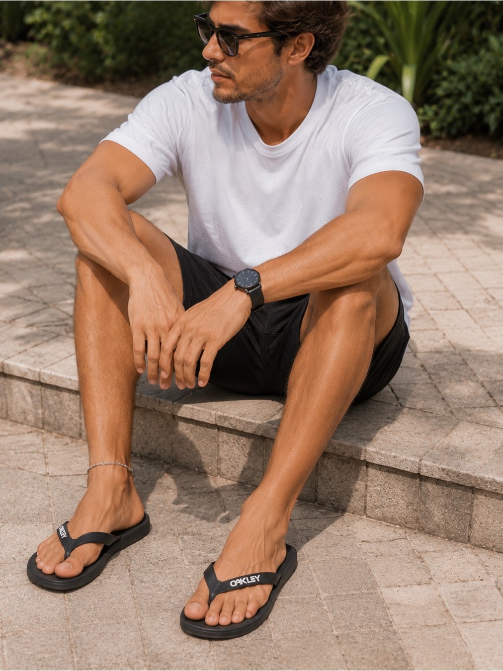 Oakley Men's Black Flip-Flops with White Logo
